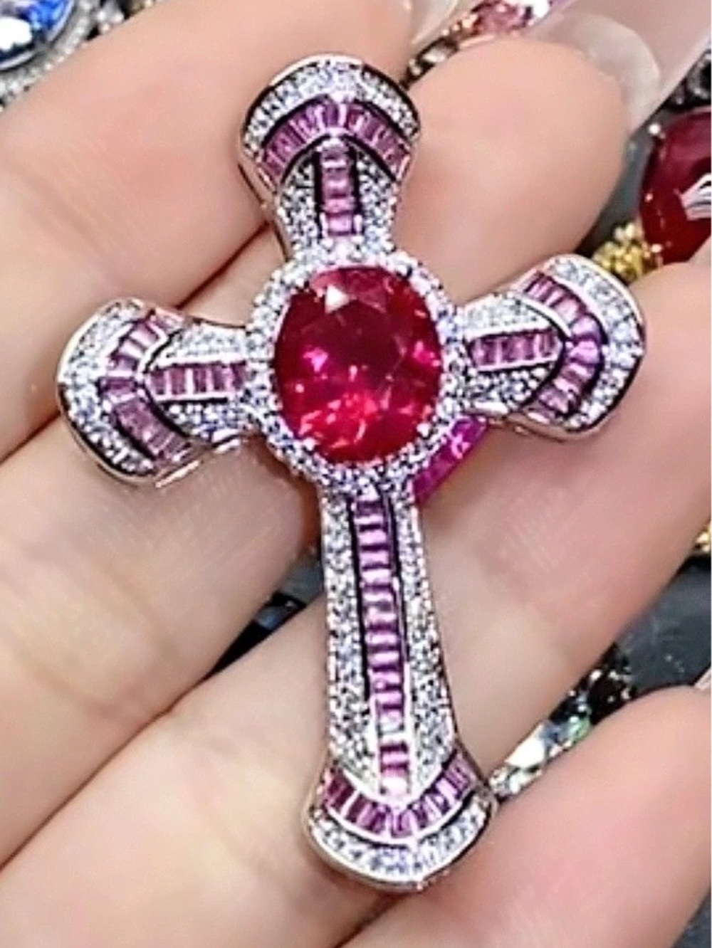 Pink & Silver Cross Pendant